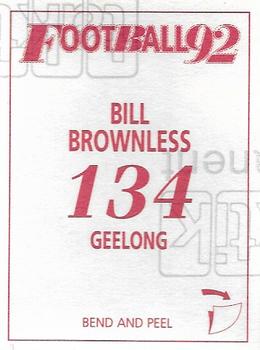 1992 Select AFL Stickers #134 Bill Brownless Back